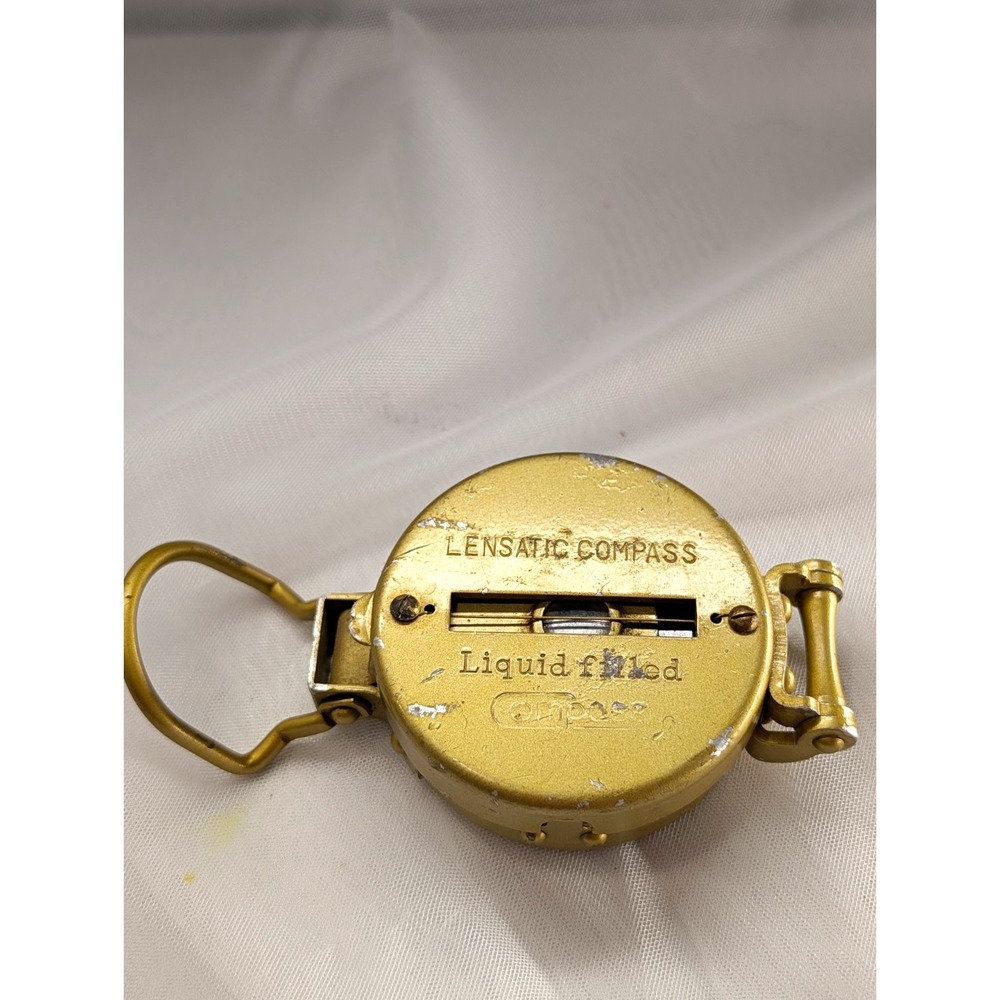 Gold Brass Style Lensatic Pocket Compass Japan Mid Century Hiking Gear Vintage